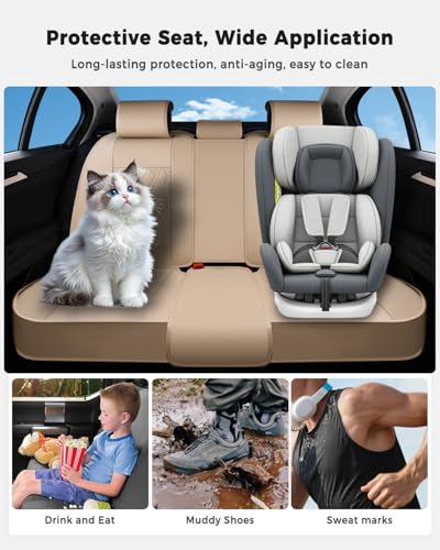 Huidasource Car Seat Covers Full Set, Leather Seat Cover Universal Fit for Most Cars Sedans SUVs Trucks, Airbag Compatible, Cup Holder Access, Easy Install, Wipes Clean, Wear-Resistant, Beige - color: A-Beige, size: 5pcs Full Set