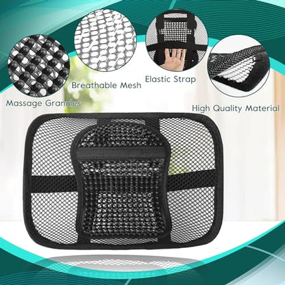 Mesh Back Lumbar Support, Back Support Seat Cushion with Breathable Mesh for Office Chairs Car 12” x 16” - color: Black