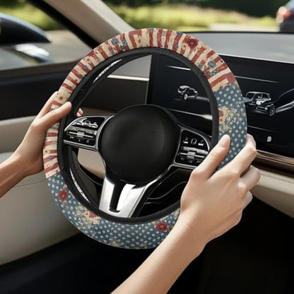 AFPANQZ American Flag Daisy Car Steering Wheel Cover Stretch-on Comfortable Grip Automotive Steering Wheel Cushion Anti-Slip Universal 14-15 inch Machine Washable - color: American Flag Daisy