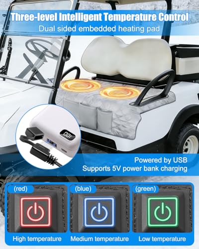 Heated Golf Cart Seat Cover, Golf Cart Seat Towel Blanket Compatible with EZGO Yamaha Club Car and Most 2 to 3 Seats, Non-Slip Winter Warmth and Summer Heat Insulation, 52×32 Inch