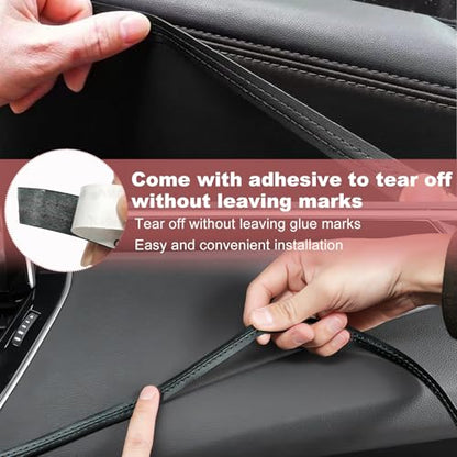 Car Interior Trim Strips, Automotive Flexible Leather Moulding Line for Door Panel Gap, Universal DIY Decorative Dashboard Line Strip Fit Cars Trucks SUVs, Car Accessories (Black)