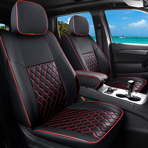 Huidasource Upgrade Grand Cherokee Seat Covers, Full Coverage Waterproof Leather Car Seat Covers, Custom Seat Cushion Protector Fit for Jeep Grand Cherokee 2011-2021 (Full Set/Black&Red) - color: Full Set/Black&Red, size: Upgrade Version