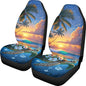 Dreaweet Tropical Themed Car Seat Covers Front Seats Only Universal 2 Piece Beach Sunset Turtle Print High Back Bucket Seat Covers for SUV Trucks Washable & Easy to Install - color: Beach Sunset Turtle