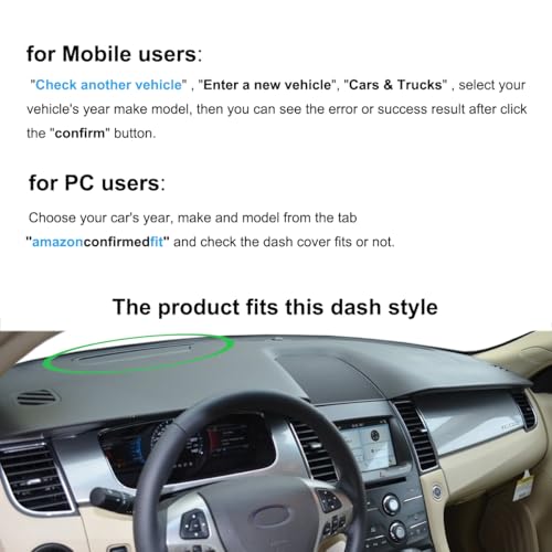 Dash Cover Mat Custom Fit for Ford Taurus with Head Up Collision Warning System with Light Sensor,Without Speaker Dashboard Cover Pad Carpet (Black) K380B