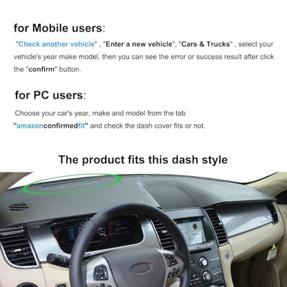 Dash Cover Mat Custom Fit for Ford Taurus with Head Up Collision Warning System with Light Sensor,Without Speaker Dashboard Cover Pad Carpet (Black) K380B