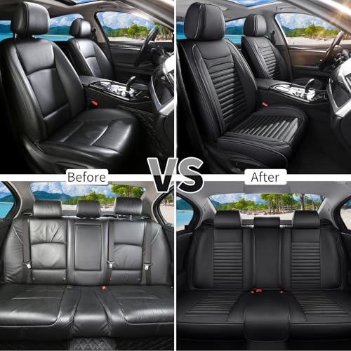 Car Seat Covers Full Set Fit for Hyundai Elantra 2000-2026, Premium Faux Leather Car Seat Protector,Breathable Anti-Slip Full Wrapping Edge Seat Covers(Black,Full Set) - color: Black, size: Fit for Elantra full set