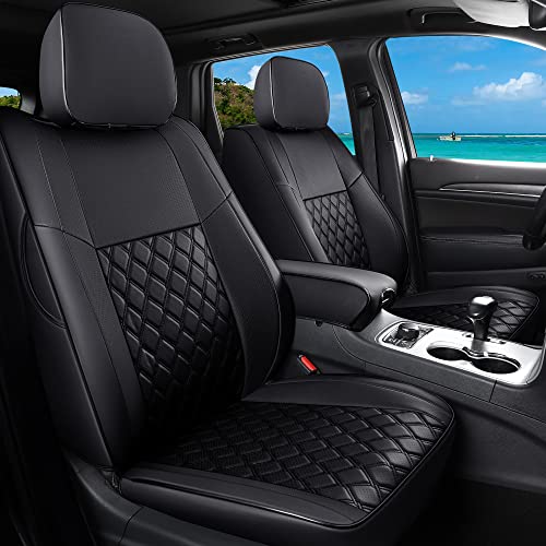 Huidasource Car Seat Covers for Grand Cherokee, 2pcs Full Coverage Leather Custom Automotive Interior Seat Cushion Cover Fit for Grand Cherokee 2011-2021 (Front Pair/Black) - color: Front Pair/Black, size: Upgrade Version