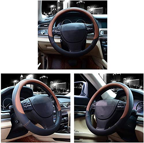Valleycomfy Microfiber Leather Steering Wheel Cover Large-Size for F150 F250 F350 Ram 4Runner Tacoma Tundra Range Rover Model S X with 15 1/2 inches-16 inches Outer Diameter (Brown) - color: Brown, size: Large Size[15.5"-16"]