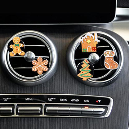 Whaline 5Pcs Christmas Car Air Vent Clips Gingerbread Snowflake Xmas Tree Car Air Freshener Charm Air Conditioning Outlet Clip for Air Vent Decorations Cars Accessories Cars Interior Dashboard Decor