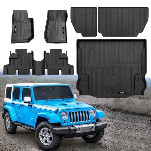 Custom Floor Mats & Cargo Trunk Liner & Backrest Mat Full Set for 2007-2018 Jeep Wrangler JK 4 Door Accessories All Weather TPE Protection Mat (for 2007-2018 Jeep Wrangler JK 4 Door Full Set) - color: for 2007-2018 Jeep Wrangler JK 4 Door Full Set