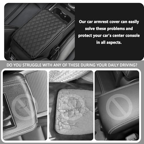 Stacool Upgraded Car Center Console Cover,Microfiber Leather Car Armrest Cover Cushion with 2 Storage Bags,Universal Car Armrest Storage Box (Black)