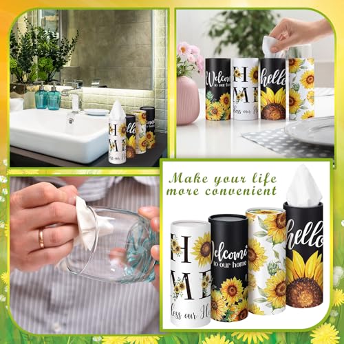 12 Pack Sunflower Tissue Cylinder Holder Bulk with 3 Ply Facial Tissues Black and White Round Napkin Holders Cylinder Flower Travel Paper Tubes Bulk Napkin for Spring Travel Home Decor - style: Elegant Sunflower