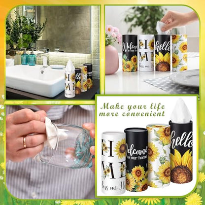 12 Pack Sunflower Tissue Cylinder Holder Bulk with 3 Ply Facial Tissues Black and White Round Napkin Holders Cylinder Flower Travel Paper Tubes Bulk Napkin for Spring Travel Home Decor - style: Elegant Sunflower