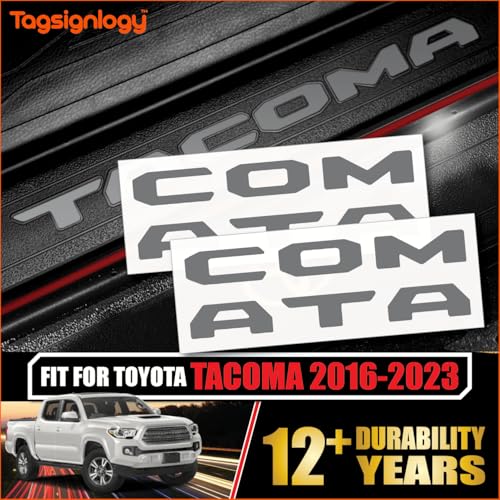 Prime Series UV Weatherproof Vinyl Decals: Pair of Left and Right Front Door Sill Protector Letter Inserts fits Tacoma 2016-2023 (Gloss Dark Gray) - color: Gloss Dark Gray