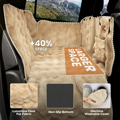 Luxurious Full Backseat Protector for Dogs with Calming Blanket - Waterproof Pet Hammock Machine Washable (Beige) - color: Beige