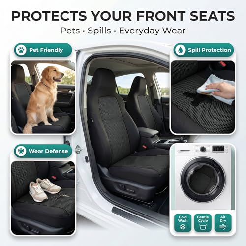 FH Group Car Seat Covers Classic Cloth Seat Covers Full Set with Gift – Universal Fit for Cars Trucks & SUVs (Black) FB102114 - color: Black, size: Full Set