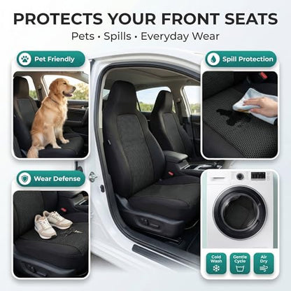 FH Group Car Seat Covers High Back Classic Cloth Front Pair Set with Gift, Easy to Install - Universal Fit for Cars, Trucks & SUVs (Black) FB102102 - color: Black, size: Front Set