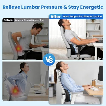 Lumbar Support Pillow for Office Chair, Memory Foam Lower Back Support, Ergonomic Lumbar Pillow with Adjustable Strap, Breathable Cover (Black)