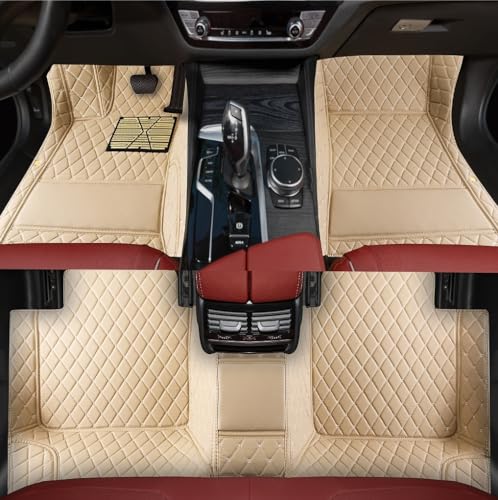 Luxury Leather Car Floor mats Custom Personalized Full Coverage car Floor mat for 99% of Cars. (Beige)