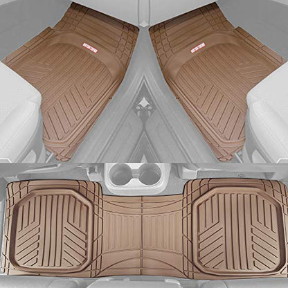 Motor Trend FlexTough Beige Floor Mats for Cars & Cargo Mat Full Set - All Weather Front & Rear Rubber Automotive Floor Mats & Cargo Liner for SUV, Car, & Van - Interior Trunk Mat & Floor Cover