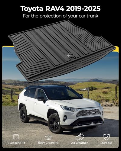 3W Cargo Liner Fit for Toyota RAV4 2019-2025 Hybrid and Gasoline (Not for Prime), TPE All Weather Custom Fit Trunk Mat for Toyota RAV4 Full Set Car Mats, Black - size: 2. Toyota RAV4|19-25|Cargo Liner