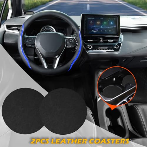 Steering Wheel Cover Blue, Carbon Fiber Car Steering Wheel Covers with Coasters Universal 14.5-15 inch Leather Microfiber Breathable Anti-Slip Steering Wheel Accessories Set - color: Blue, size: Medium