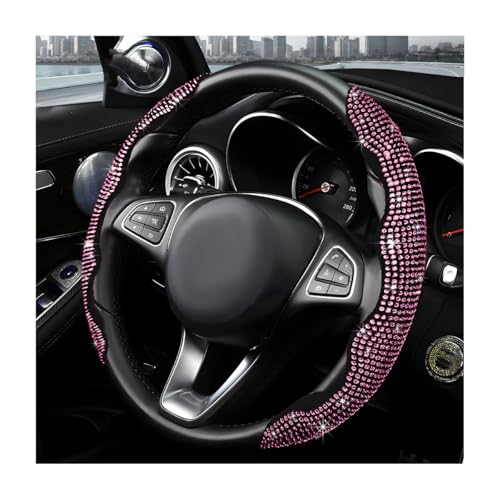 2PCS Steering Wheel Cover, Sparkling Rhinestone Segmented Steering Wheel Protector Fit 14-15.6 Inch, Non-Slip Wheel Wrap Cover Bling Car Interior Accessories for Women Girls (Pink) - color: Pink