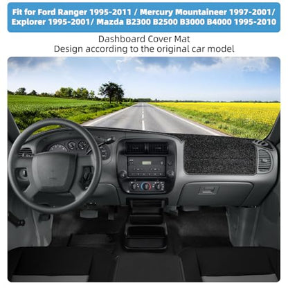 Dash Cover Mat for Ford Ranger 1995-2011 / Explorer 1995-2001 / Mercury Mountaineer 1997-2001 / Mazda B2300 B2500 B3000 B4000 1995-2010 Dashboard Cover Mat Sunshade UV Rays Protector Accessories - size: Compatible with Ranger 1995-2011