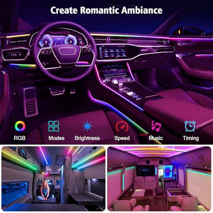 118" Acrylic Interior Car Lights, 0.08in Ultra-Thin Thickness Ambient Lighting Kits with Smart APP, RGB 2 in 1 USB Powered Car LED Strip Light Music Sync Neon Strip for Vehicle (2 * 59in)