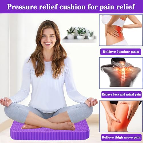 Innovative Gel Seat Cushion for Long Sitting, Soft and Breathable, Seat Cushion for Back, Sciatica, Hip, Tailbone Pain Relief, Used for The Office, Wheelchair, Recliner, Car, Stadium, Kayak.(Púrpura)