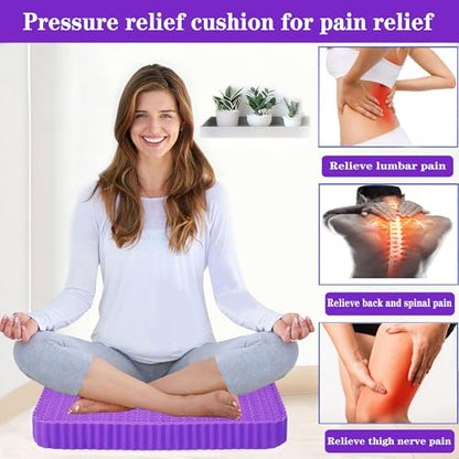 Innovative Gel Seat Cushion for Long Sitting, Soft and Breathable, Seat Cushion for Back, Sciatica, Hip, Tailbone Pain Relief, Used for The Office, Wheelchair, Recliner, Car, Stadium, Kayak.(Púrpura)