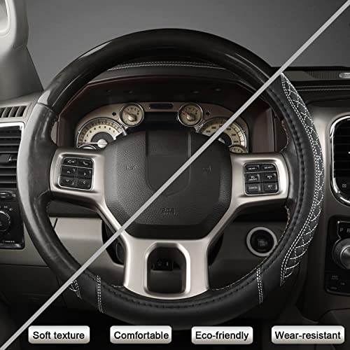 West Llama Customized Auto Car Steering Wheel Cover for Dodge RAM 1500 2500 3500, 15.5-16 inch (Diamond Quilted-Black+Gray-Large Size) - color: B-Black+Gray, size: Large Size (15 ½''-16'')