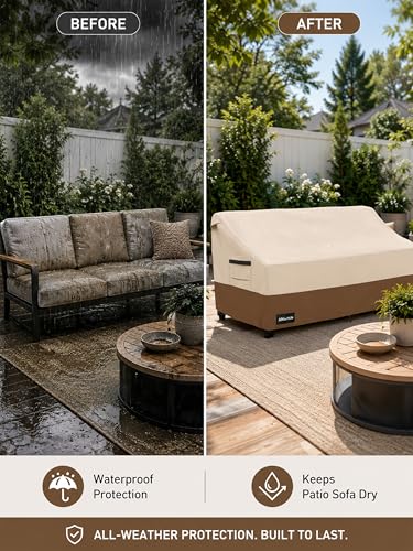 ANartcle 2-Seater Patio Loveseat Cover,58W x 32.5D x 31H Inches Outdoor Couch Cover,100% Waterproof Heavy Duty Patio Sofa Covers,Patio Furniture Covers,Beige&brown - color: Sofa-Beige&brown, size: 58"W x 33"D x 31"H