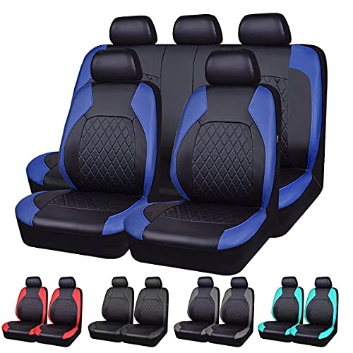 Universal Deluxe Pu Luxury Vinyl Faux Leather Car Seat Covers Full Set, Airbag Compatible, Breathable, Fit for Cars, Trucks, SUV (Black and Blue) - color: Blue, size: Full Set