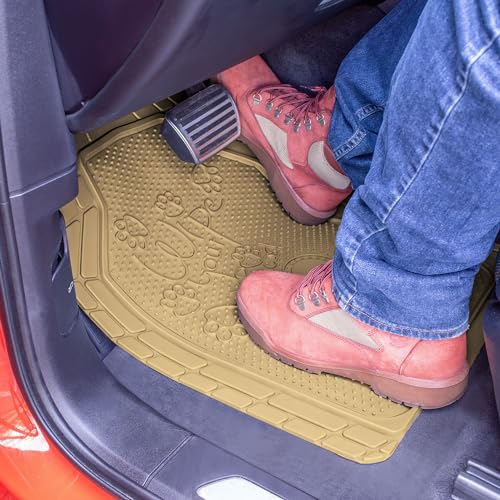 FH Group Car Floor Mats - Adorable Paw Print, Heavy-Duty Rubber Mats, Universal Fit Full Set, Climaproof, Trimmable, Fit Most Sedan, SUV, Truck - Beige - color: Beige
