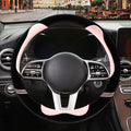 Furry Cute Steering Wheel Cover, Soft Fluffy Short Plush Auto Accessories, Non-Slip Cold-Proof Sweat-Proof Colorfast, Universal 15 inch(Black with Pink)
