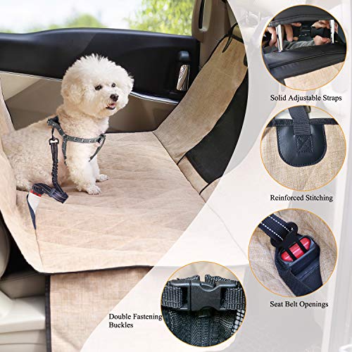 VIVAGLORY Dog Car Seat Covers, Hammock Seat Cover Mesh Visual Window with Extra Strap & Buckles, Waterproof & Nonslip Car Back Seat Cover Convert to Bench Seat Cover & Trunk Liner, Heather Khaki S - color: Heather Khaki, size: Standard (width 52")