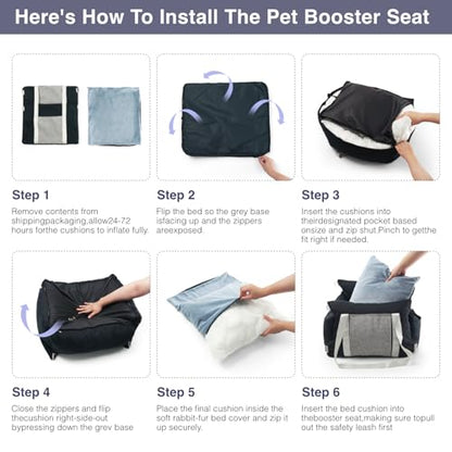 Pet Car Booster Seat for Small Dogs up to 25 lbs with Safety Straps, Storage Pockets, Travel Carrier Bed with Detachable Cover, Machine Washable (Black) - color: Black