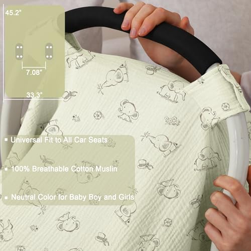100% Muslin Cotton Car Seat Cover Baby, Carseat Canopy Cover, Universal Fit Stroller Covers for Boys and Girls (Cute Elephant) - color: cute elephant