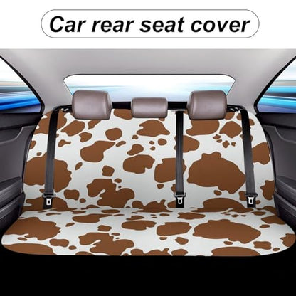 Brown Cow Print Pattern Car Rear Seat Covers Universal Fit Most Auto Bench Seat Cushion Covers Backrest Seat Washable Auto Interior Decor Soft Elastic Back Seat Cover
