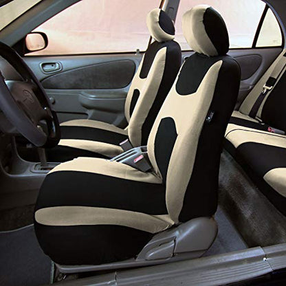 TLH Light and Breezy Flat Cloth Automotive Car Seat Covers Front Set Only, Airbag Compatible, Beige Color Universal Fit Car Seat Protector for Cars, Auto, Trucks, SUV - color: BeigeBlack