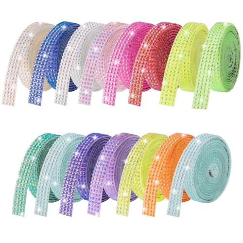 15-Yard Bedazzling Strips, 15-Rolls Rhinestone Ribbon Self Adhesives, 15 Colors Bedazzling Kit, Rhinestones for Crafting, Rhinestone Strips for DIY Craft, 15S1 - color: 4 Rows 15 Colors-6