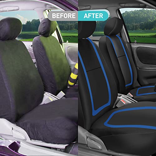 FH Group Car Seat Covers Full Set Cloth - Universal Fit Automotive Seat Covers, Low Back Front Seat Covers, Solid Back Seat Cover, Washable Car Seat Cover for SUV, Sedan and Van Blue - color: Blue, size: Full Set