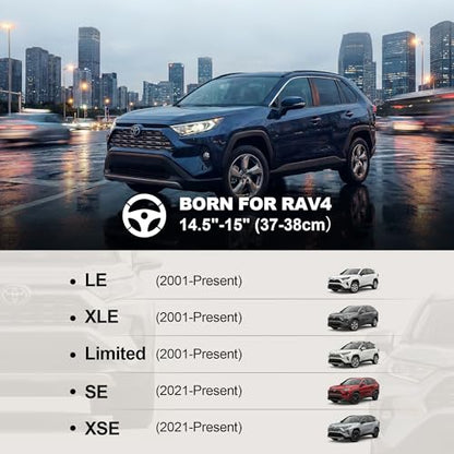 Customized Auto Car Steering Wheel Cover for Toyota RAV4 LE XLE Limited Hybrid 1996-2025 2026, Black+Silver - color: A-Black+Silver
