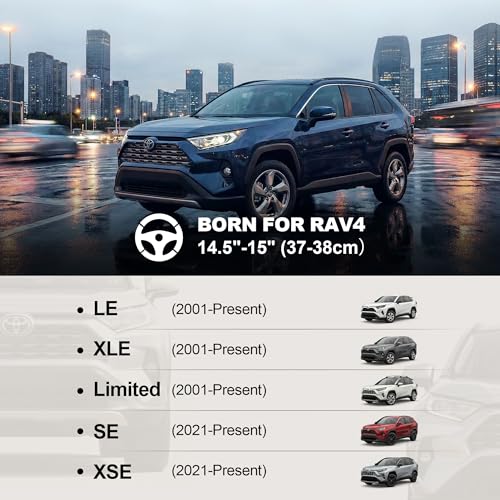 Customized Auto Car Steering Wheel Cover for Toyota RAV4 LE XLE Limited Hybrid 1996-2025 2026, Black+Silver - color: B-Black+Silver
