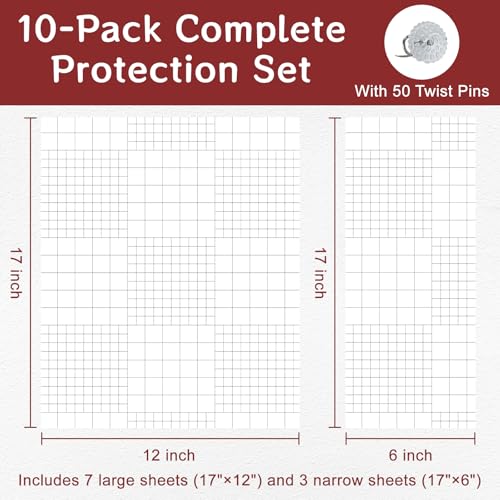 10 Pack Anti Cat Scratch Furniture Protector, Heavy-Duty Clear Self-Adhesive Sofa Protectors for Pets, No-Residue for Couch, Doors, Walls – with 50 Twist Pins - size: 7 Sheets 17"×12" + 3 Sheets 17"×6", 50 Twist