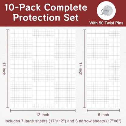 10 Pack Anti Cat Scratch Furniture Protector, Heavy-Duty Clear Self-Adhesive Sofa Protectors for Pets, No-Residue for Couch, Doors, Walls – with 50 Twist Pins - size: 7 Sheets 17"×12" + 3 Sheets 17"×6", 50 Twist