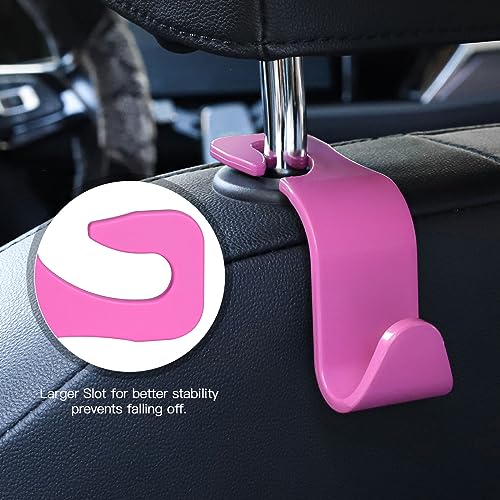Soleebee 4 Pack Car Headrest Hooks - Universal Auto Hooks, Back Seat Hangers, Storage Organizer (Hot Pink) - color: Hot Pink