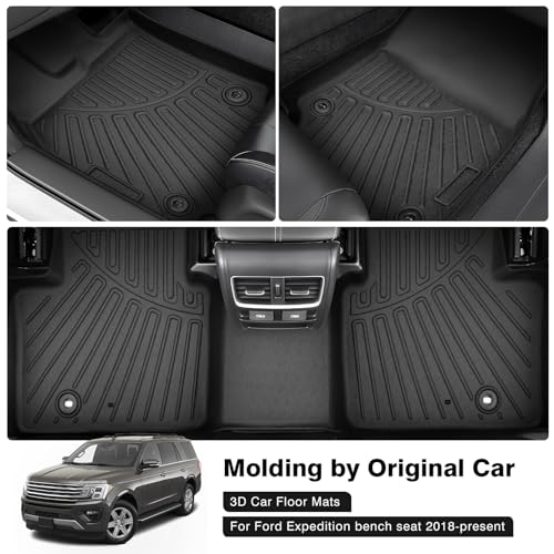 Floor Mats for 2018-2024 Ford Expedition (Fit for 2nd Row Bench Seat/ 8 Seaters) Accessories All Weather Floor Liner 3D TPE 1st & 2nd Row Floor Mat Heavy-Duty Floor Liners - size: 3)Ford Expedition Bench Seat｜18-24｜1st to 3rd Row