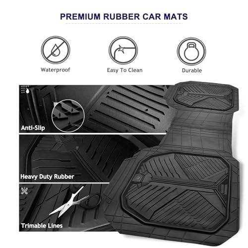 CAR PASS Heavy Duty Rubber Rear Car Mat, Deep-Dish Odorless Car Floor Mats All Weather, Universal Trim-to-Fit for SUVs Trucks Sedans, Waterproof Anti-Slip, Black - color: Rear Only Black